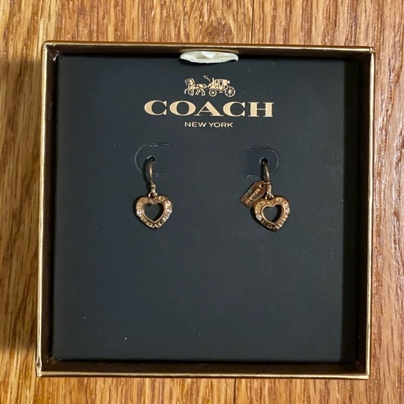 COACH Rosegold Open Circle Heart Drop Earrings - Picture 1 of 3